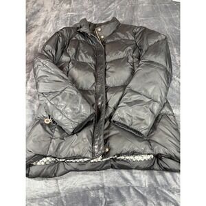 Coach Puffer Jacket Down Fill Black Leather Trim Quilted Women's Size L